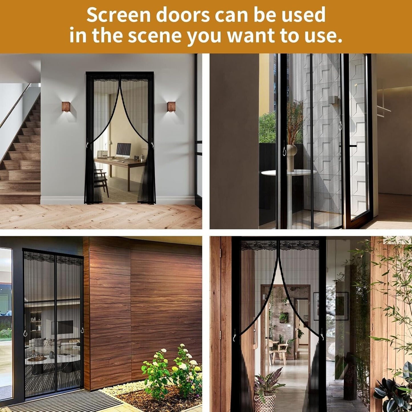 Magnetic Screen Door for 36" x 83" Doorway, Black Mesh Fiber with Lace Trim
