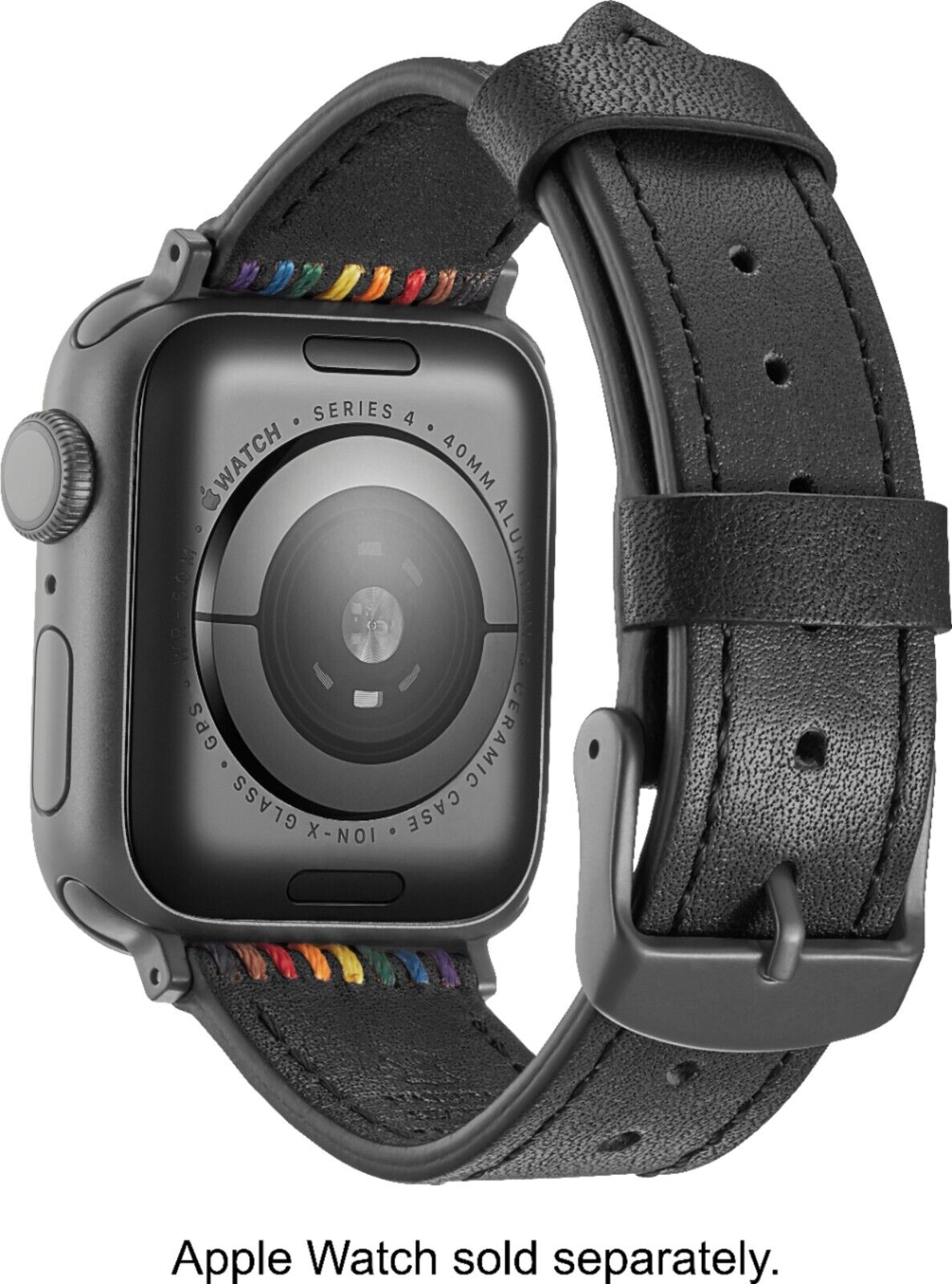 Platinum Genuine Black Leather Band For Apple Watch - 42mm/44mm - Pride Edition