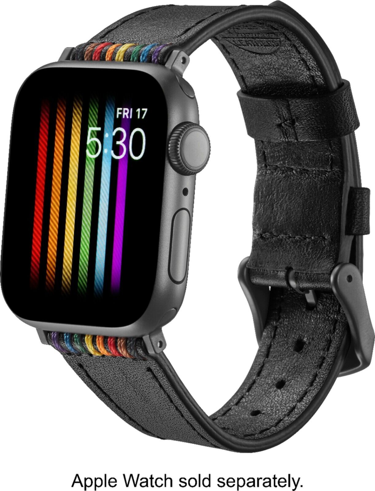 Platinum Genuine Black Leather Band For Apple Watch - 42mm/44mm - Pride Edition