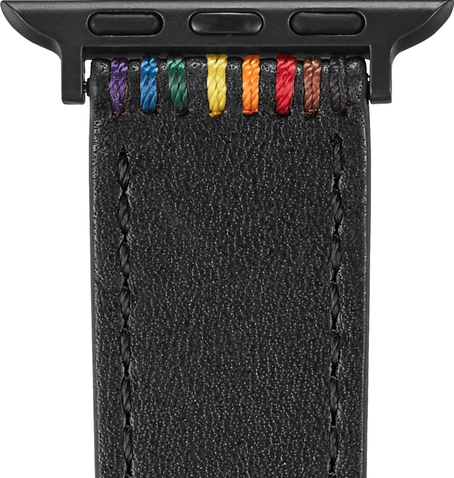 Platinum Genuine Black Leather Band For Apple Watch - 42mm/44mm - Pride Edition