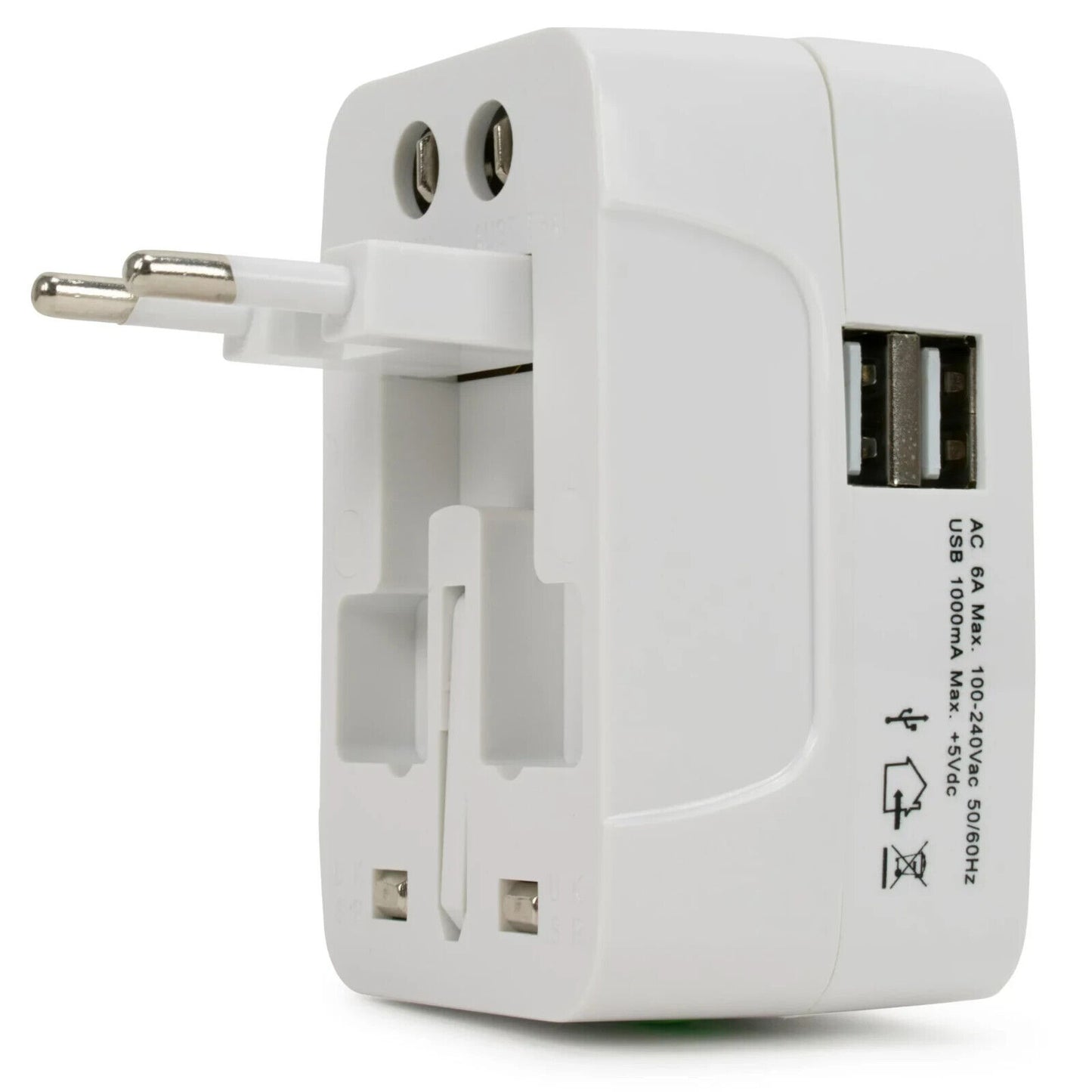 Miami Carry On Universal Travel Adapter w/ 2 USB Ports & 4 Most Common Plugs-NEW