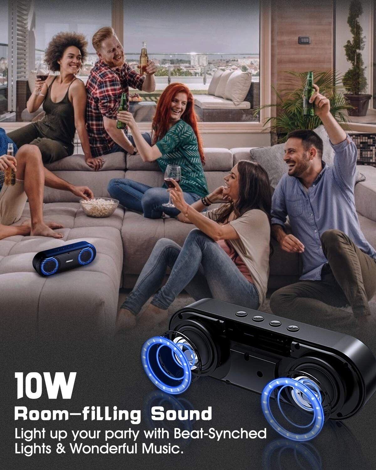 Elegiant Bluetooth 5.0 Portable Stereo Speaker, LED Lights, TF-Card/U-Disk, AUX