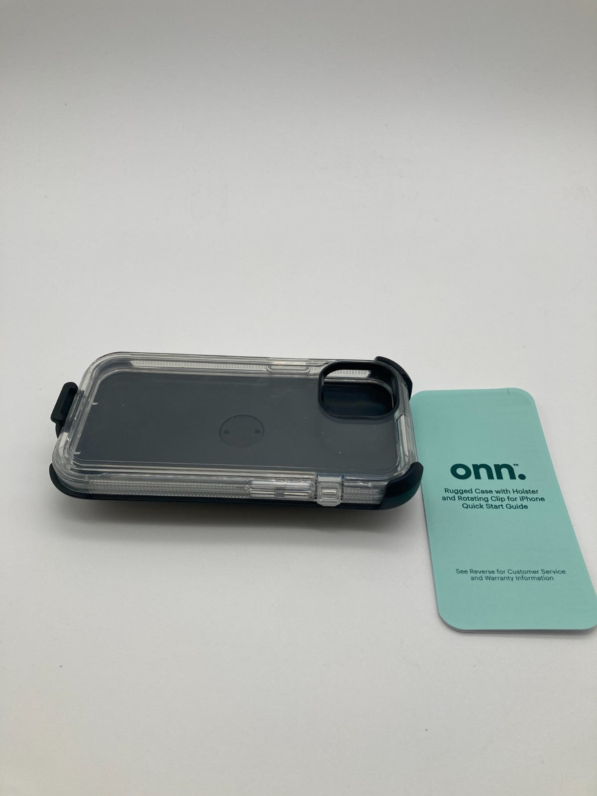 Onn. Rugged Phone Case with Holster for iPhone 15 - Clear