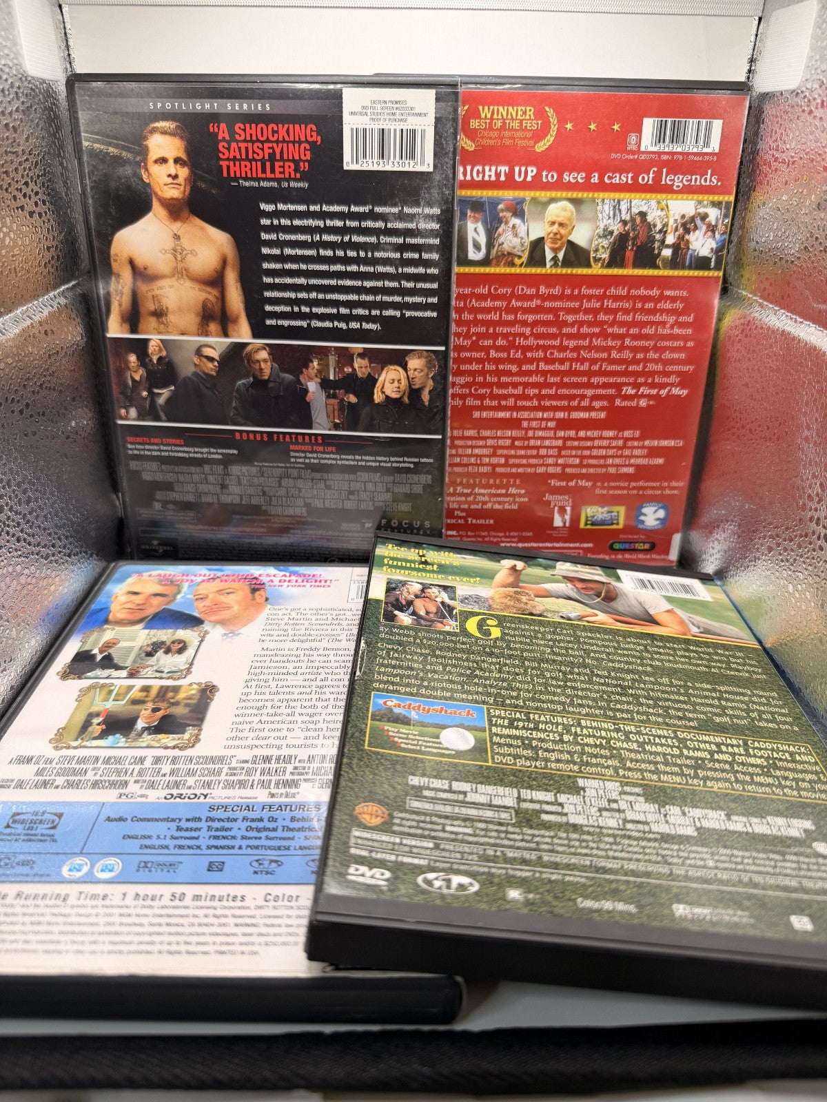 Classic 4-Film DVD Lot – Caddyshack, Dirty Rotten Scoundrels, Eastern Promises