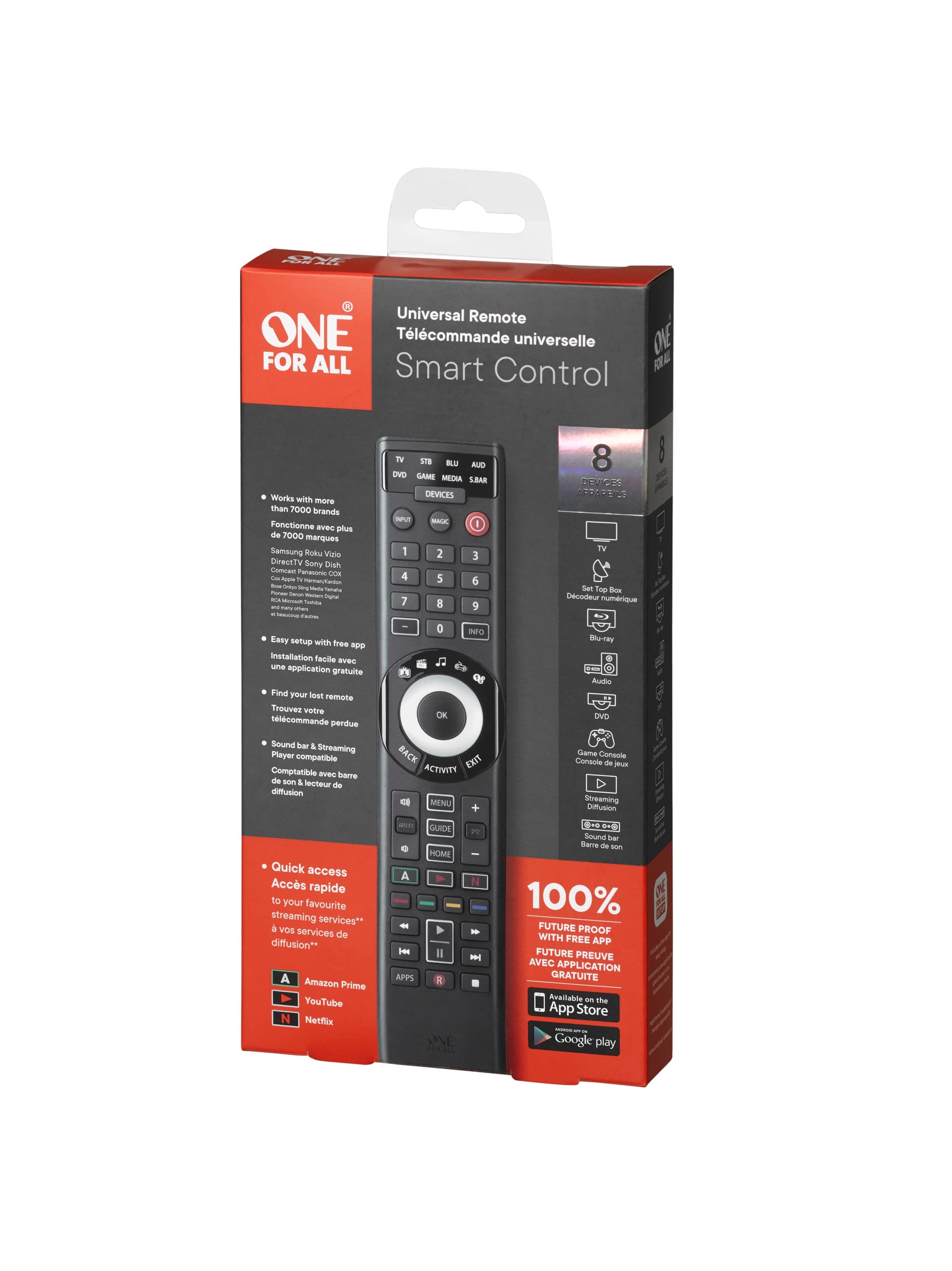 One for All URC7880 Universal Smart Remote Control up to 8 Devices – Black