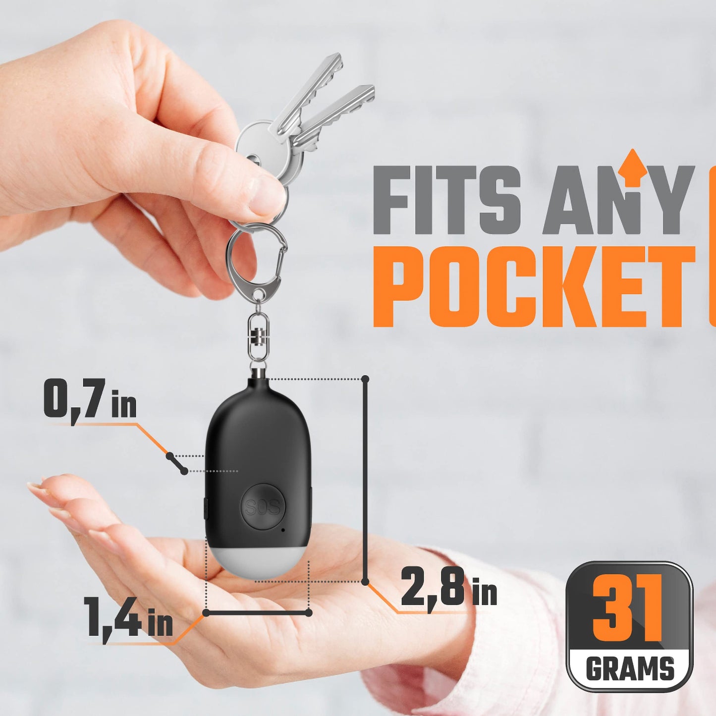 Personal Alarm Keychain - USB Rechargeable-Siren-LED Light (Black)