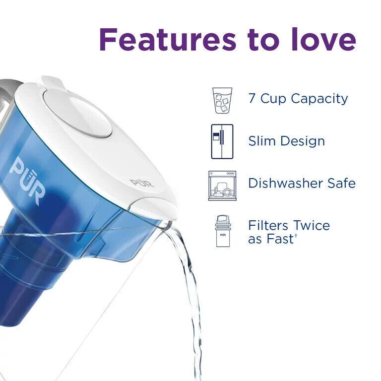 PUR 7 Cup Pitcher Filtration System, PPT700W, Blue/White