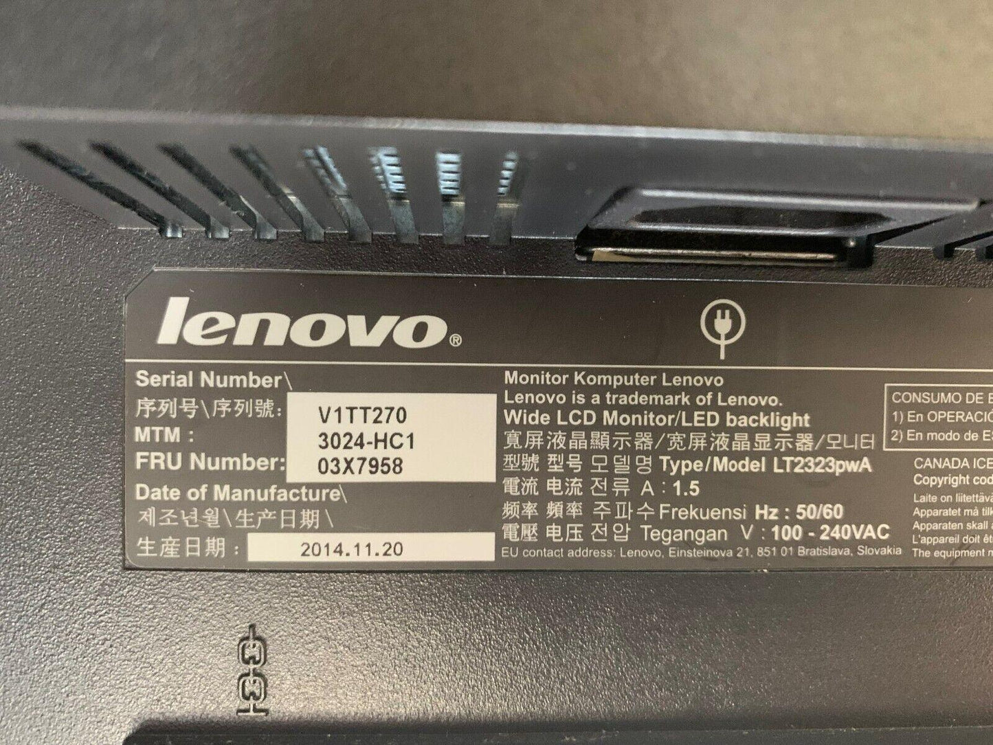 Lenovo 23" Monitor 1920x1080 FHD 60Hz LCD VGA DP DVI - FULL Tilt, Swivel & Pivot