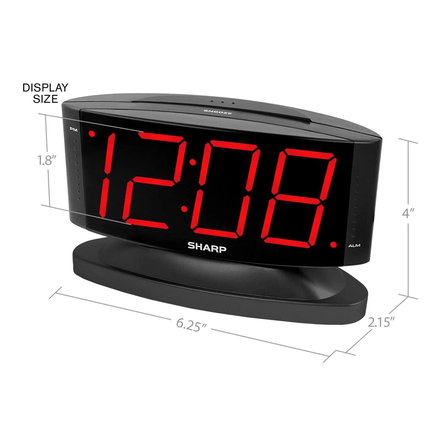 Sharp Digital Alarm Clock w/ Jumbo Display & Swivel Case, Black