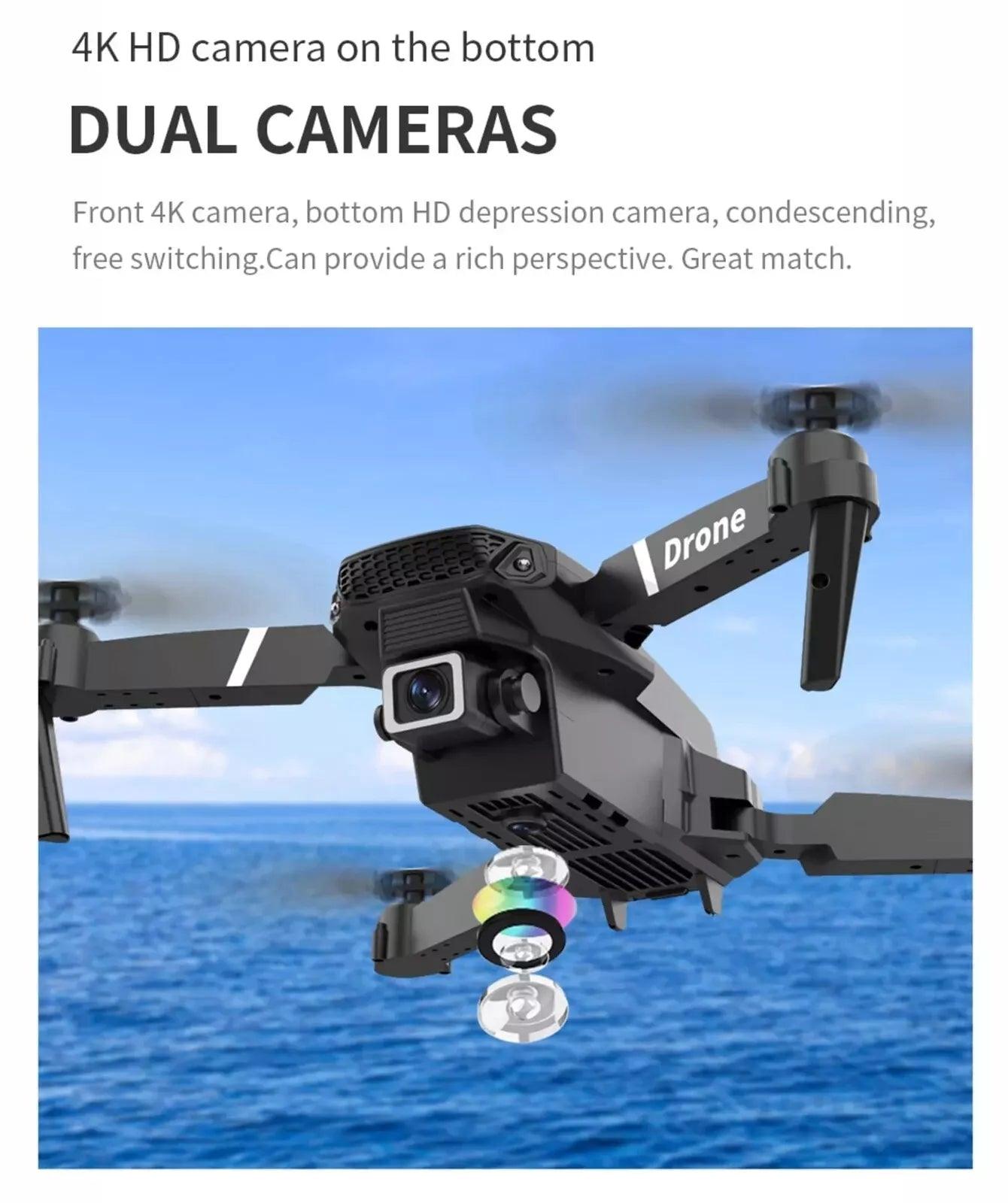 E88 Pro 4K HD Dual Camera RC WiFi Portable Wide Angle Foldable Quad Drone - NEW