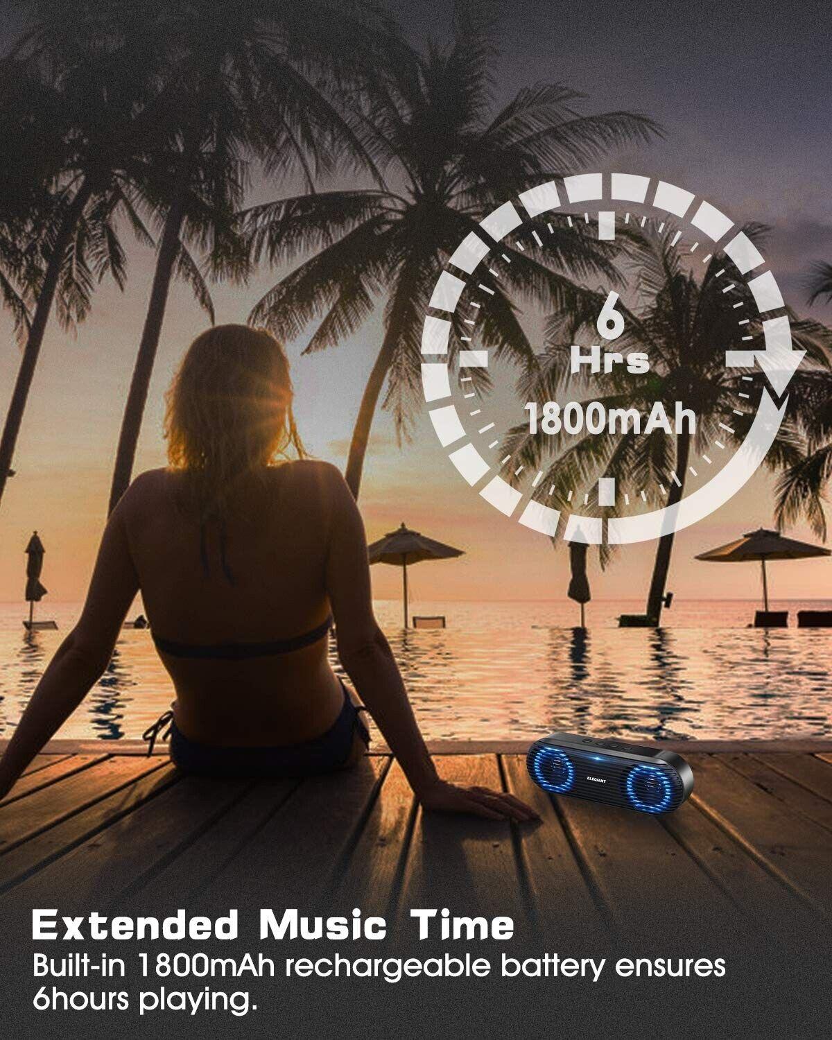 Elegiant Bluetooth 5.0 Portable Stereo Speaker, LED Lights, TF-Card/U-Disk, AUX
