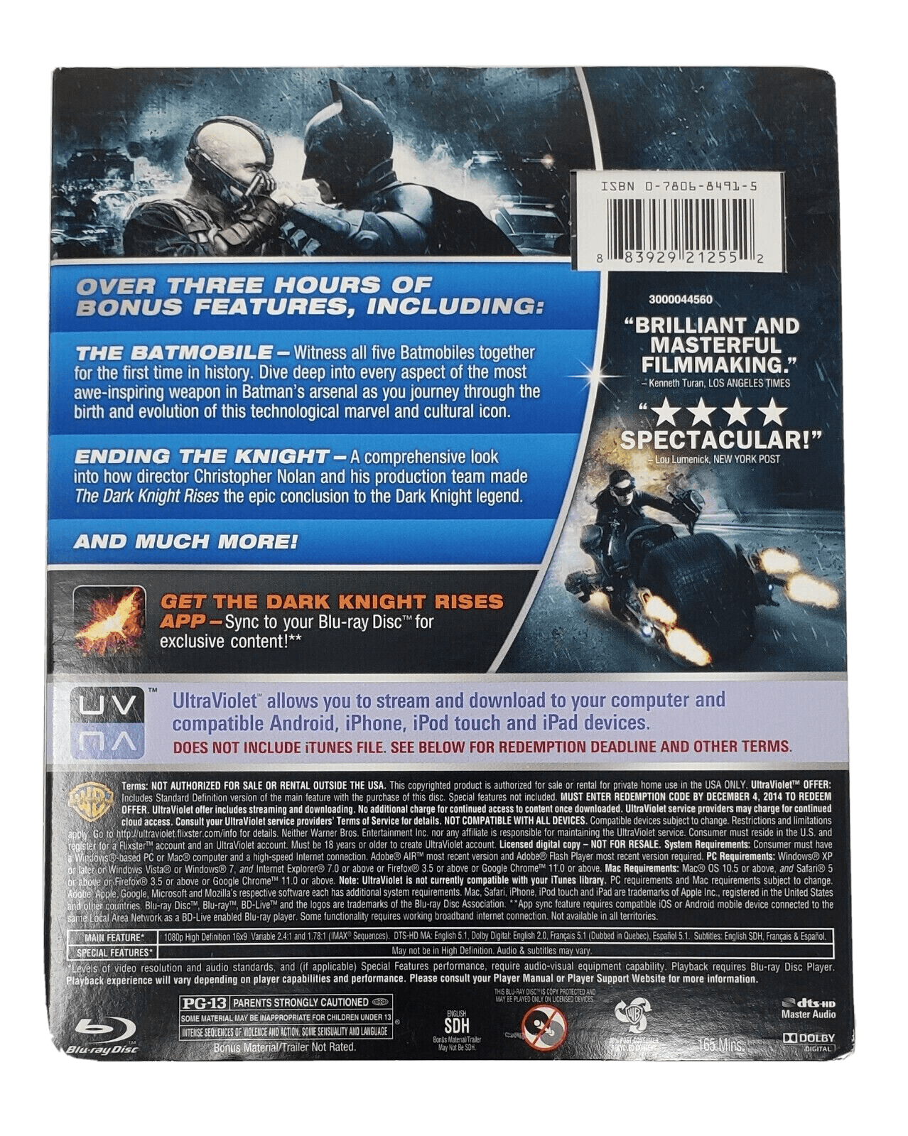 The Dark Knight Rises (Blu-ray + DVD + Ultraviolet) w/ Slip Cover