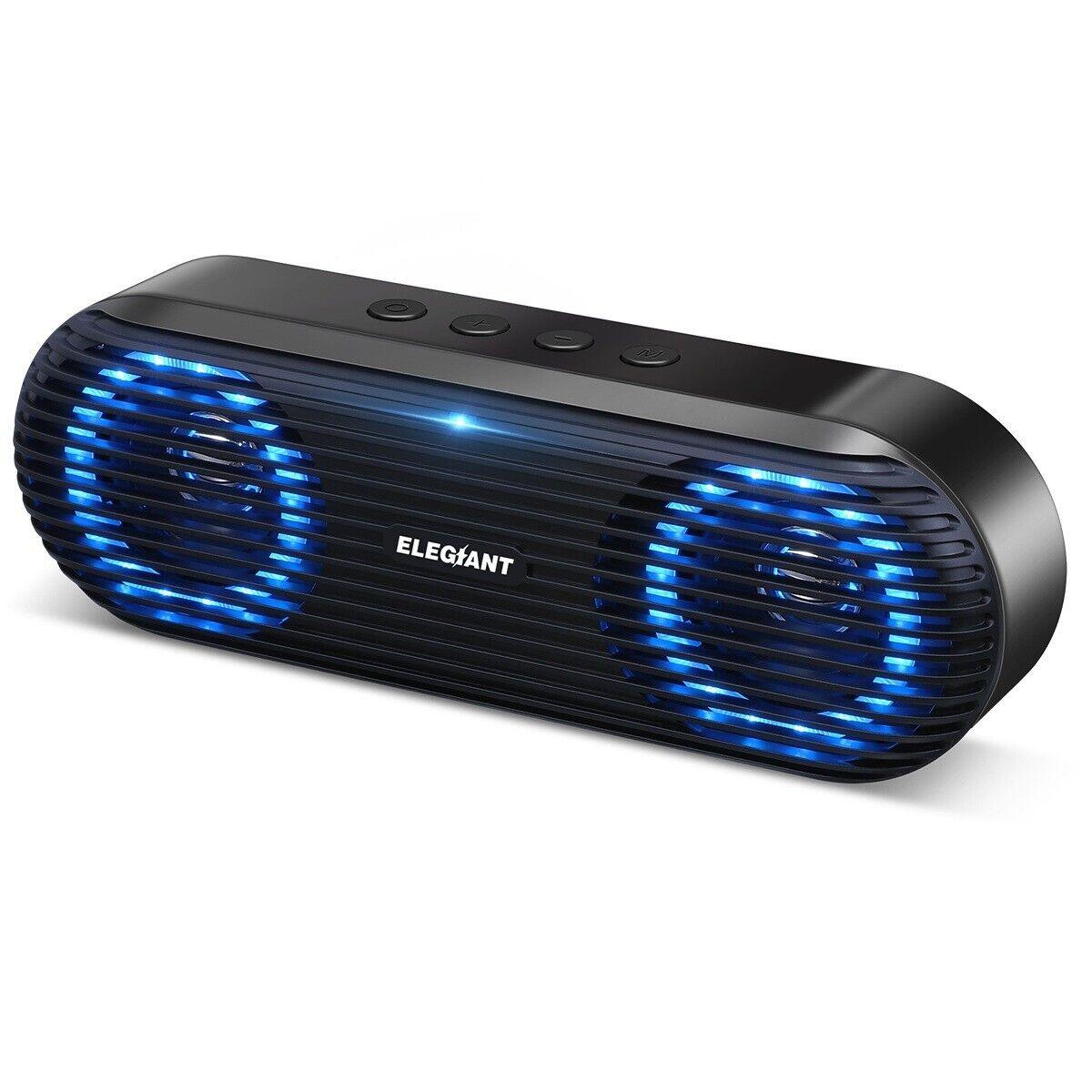 Elegiant Bluetooth 5.0 Portable Stereo Speaker, LED Lights, TF-Card/U-Disk, AUX