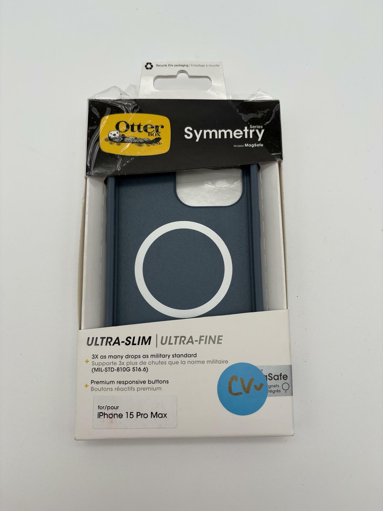OtterBox iPhone 15 Pro MAX Symmetry Series Case (Blue), Snaps to MagSafe,