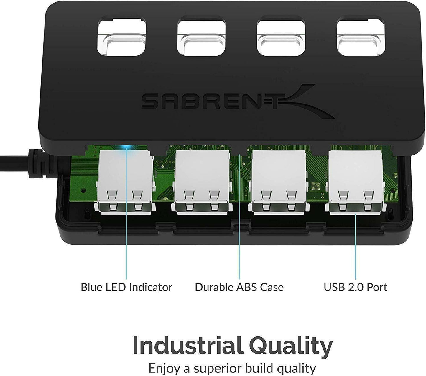 Sabrent USB Type A to 4-Port USB 2.0 Hub w/ Power Switches/LEDs - Black