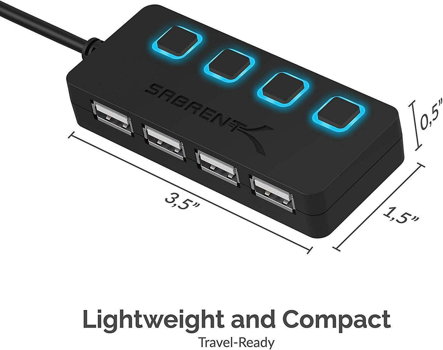 Sabrent USB Type A to 4-Port USB 2.0 Hub w/ Power Switches/LEDs - Black