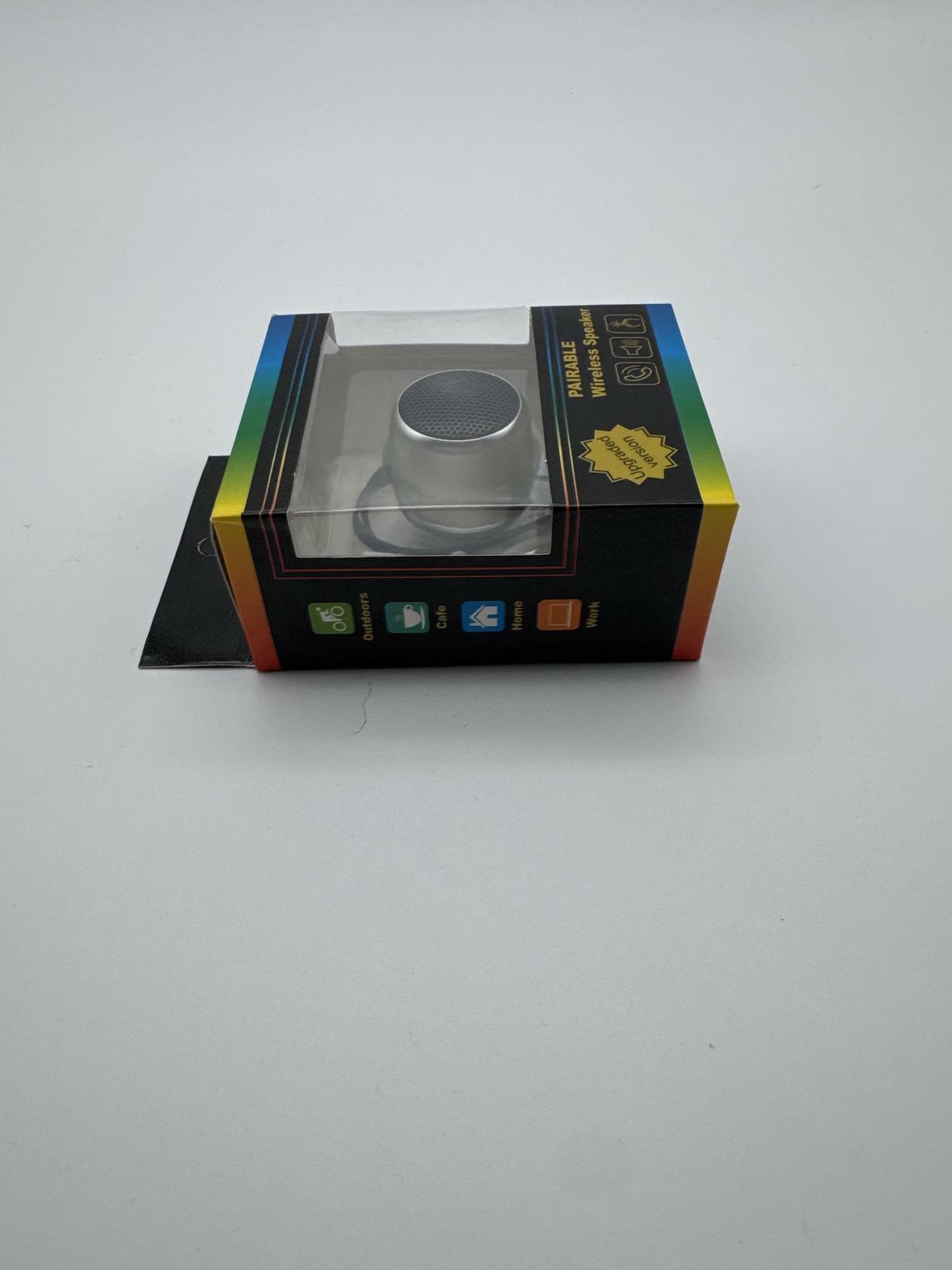 Mini Unbranded Pairable Wireless Speaker - Silver & Black w/detachable mini lanyard