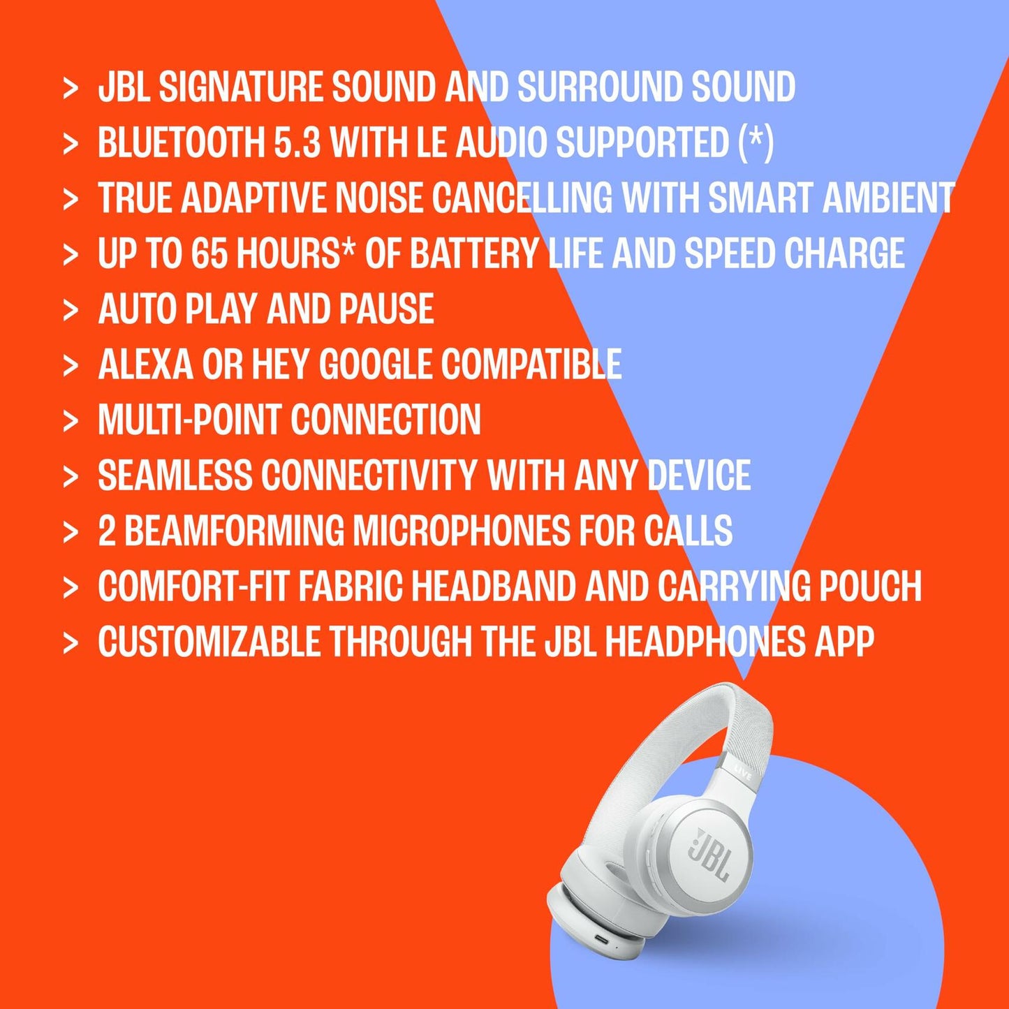 JBL Live 670NC - Wireless On-Ear Headphones, Lightweight, Comfortable Design (Black)