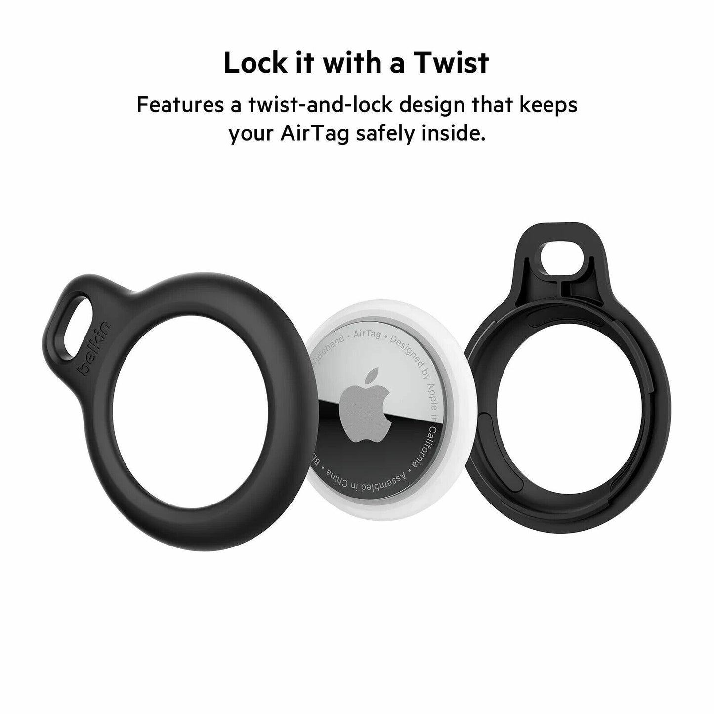 Belkin Apple AirTag Ultra-Secure Holder with Key Ring Cases ~ -Pack Black