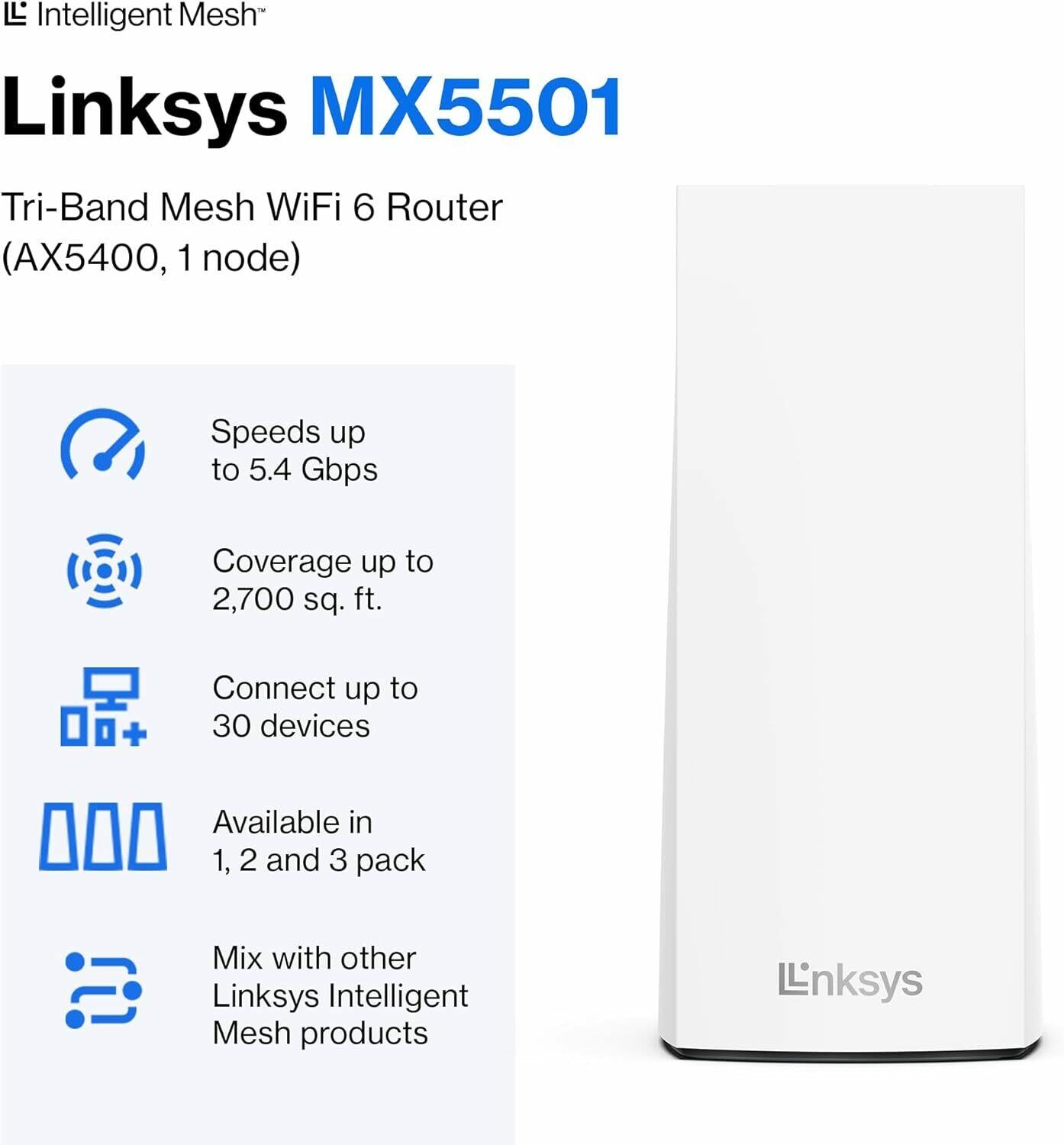 Linksys-Atlas Pro 6 WiFi Router AX2200 Mesh Wireless Router (2-pack) - White