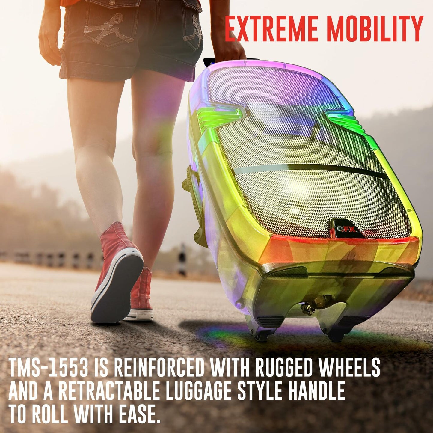 QFX 15" Portable Bluetooth Karaoke Party Speaker| USB, AUX, FM Radio | TMS-1553