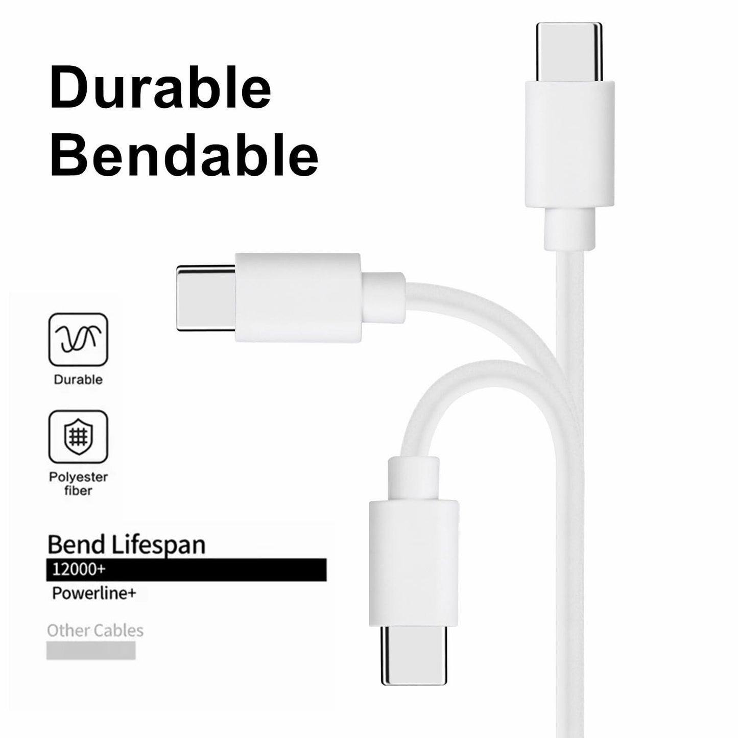 20-Pack USB C to C | Charger Cable - Bulk Multipack White, 3.3ft