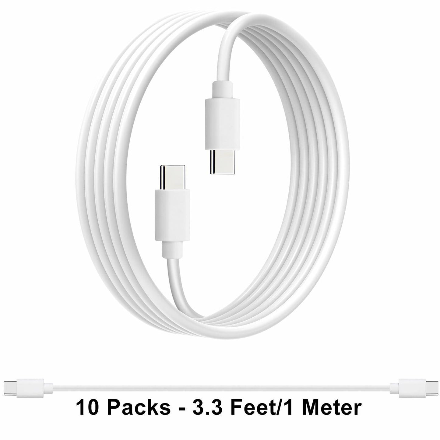 20-Pack USB C to C | Charger Cable - Bulk Multipack White, 3.3ft