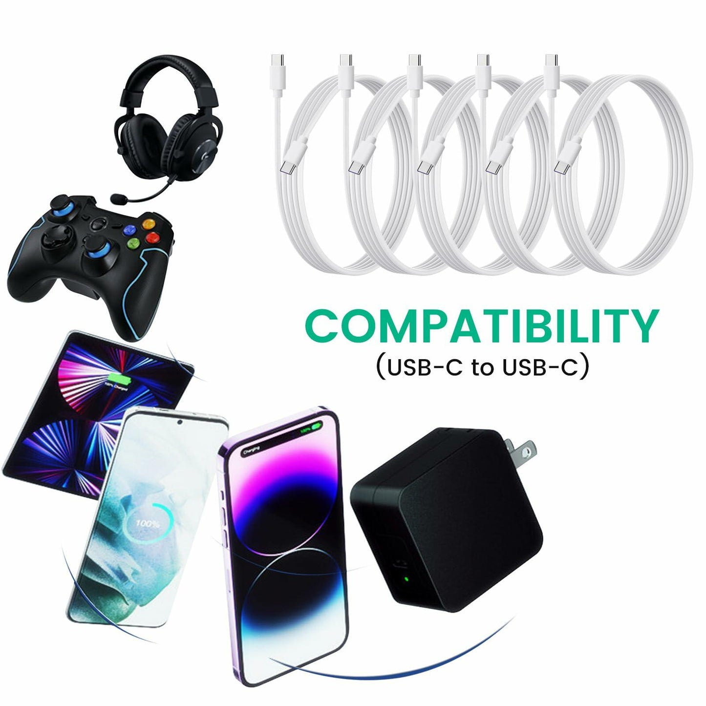 20-Pack USB C to C | Charger Cable - Bulk Multipack White, 3.3ft