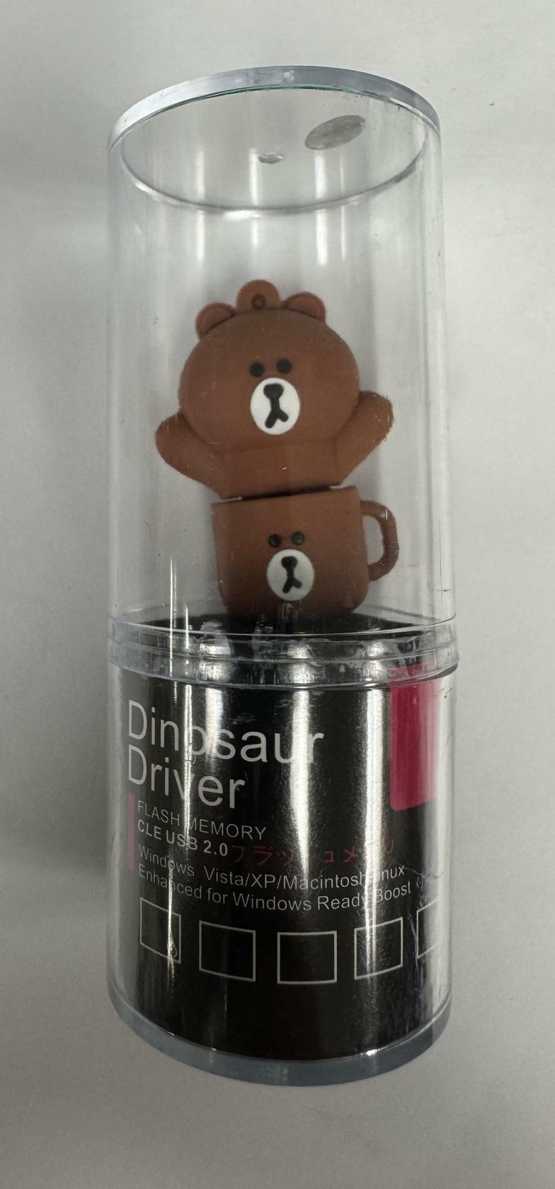Dinosaur Driver Character USB Flash Drive 8GB | Brown Bear in Brown Cup - Brown