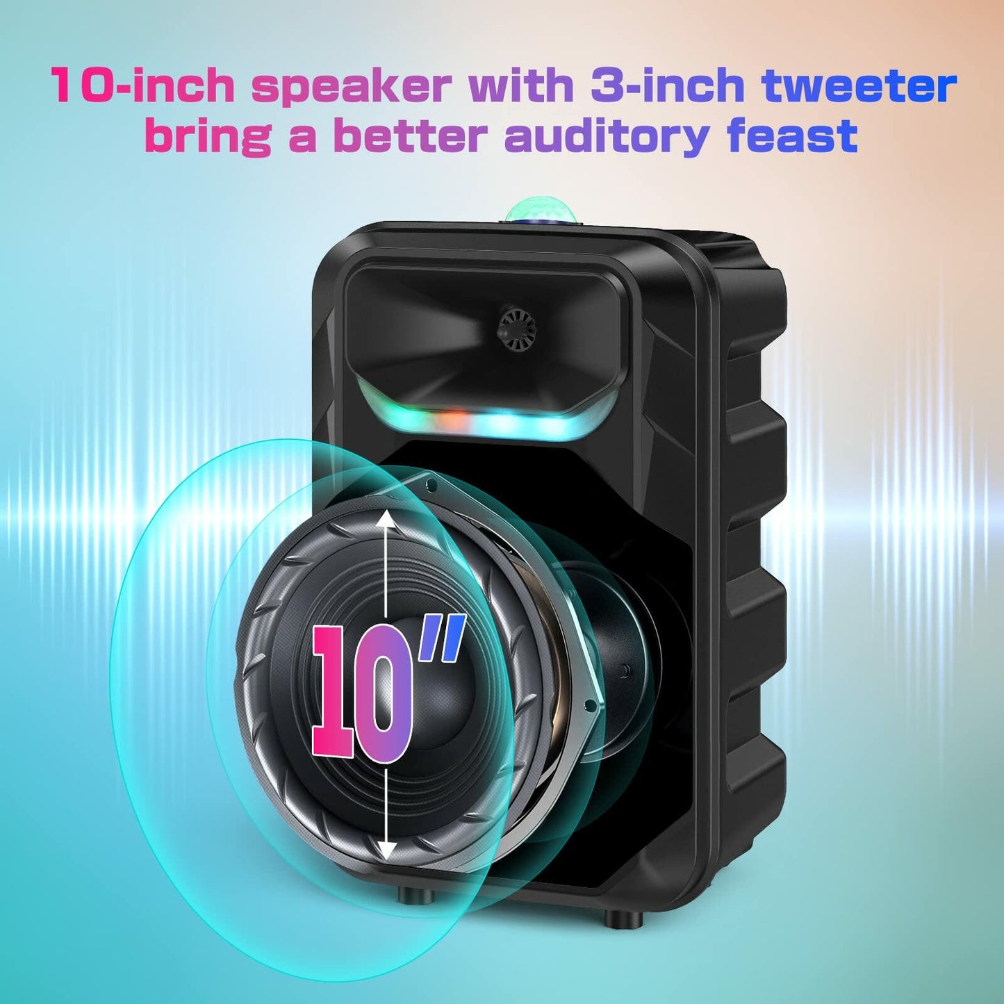 Bluetooth Speaker w/2 Wireless Microphones, Karaoke Machine & Party Lights