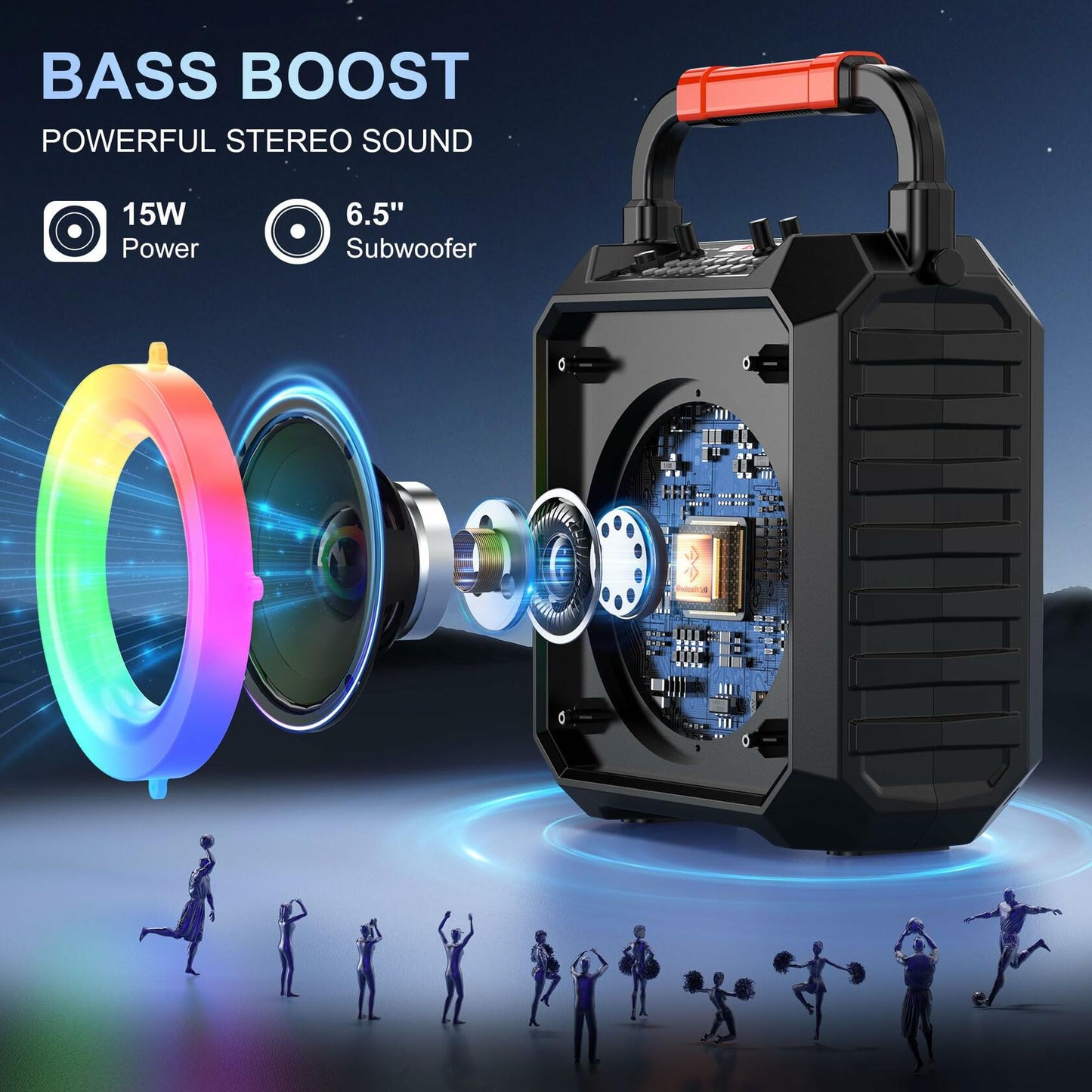JYX Karaoke Machine with Two Wireless Microphones, Portable Speaker w/LED Lights