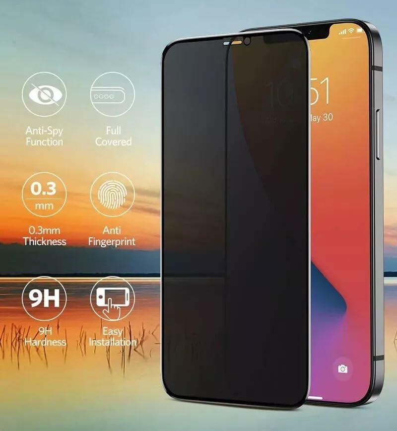 Privacy Glass Screen Protector for iPhone 15 Pro Max, Anti-Spy & Waterproof