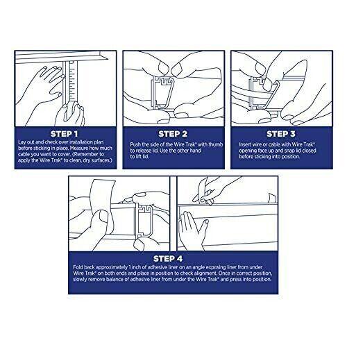 Wire Trak Wire Management Kit - 3x 18" Peel/Stick Adhesive Cable Cover / Casing