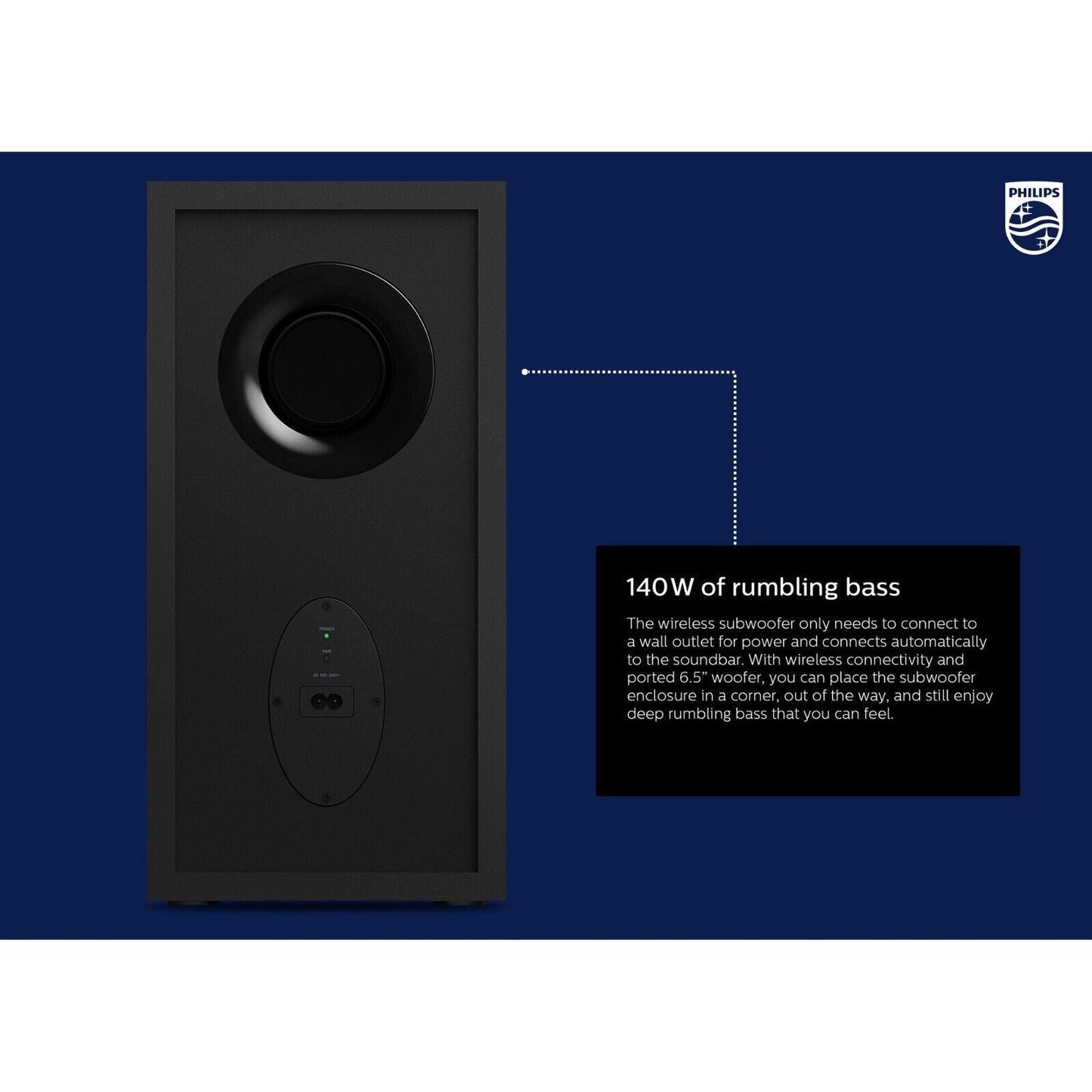 Philips TAB7305/37 2.1 Channel 300W Dolby Audio Soundbar Speaker B7305, Black