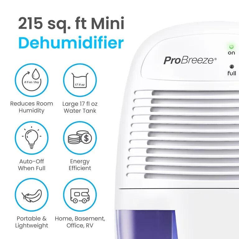 Pro Breeze Mini Dehumidifier 17 FL oz. up to 250 sq. feet - PB-02RT-US