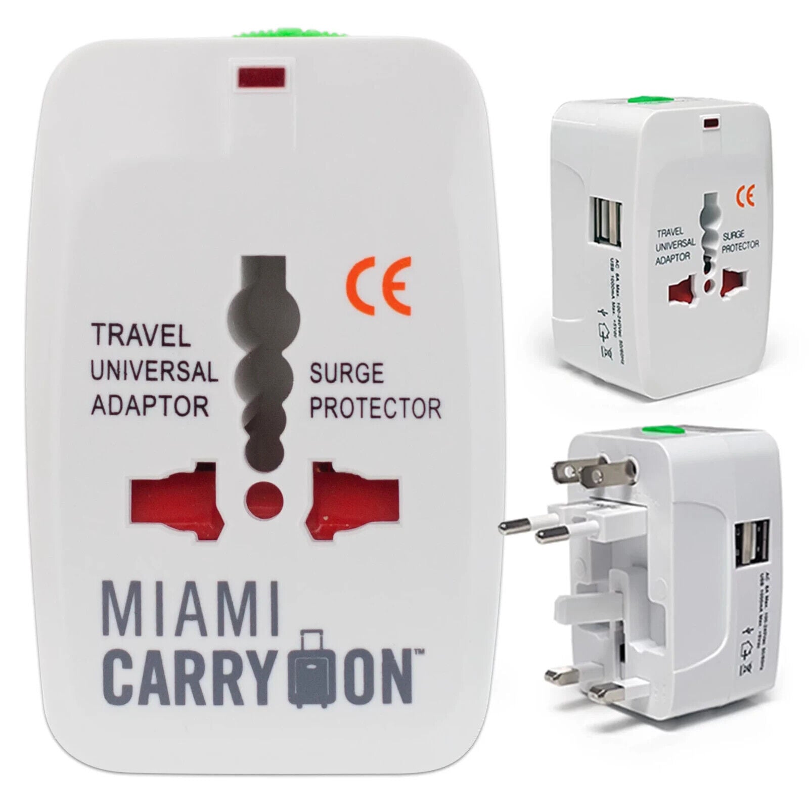 Miami Carry On Universal Travel Adapter w/ 2 USB Ports & 4 Most Common Plugs-NEW