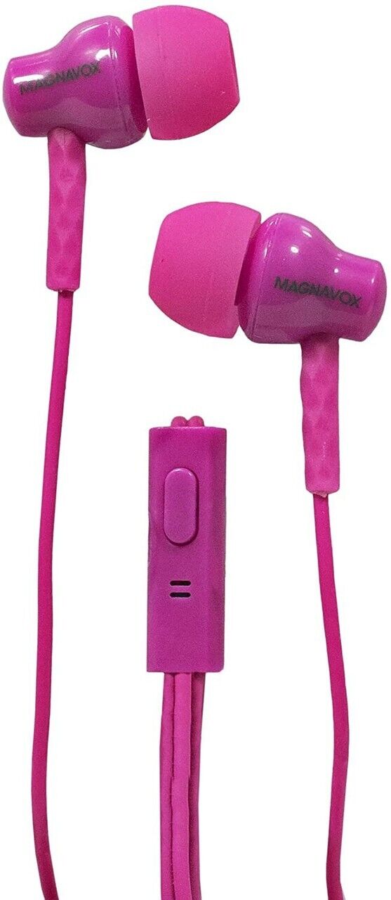 Magnavox Shuffle+ In Ear Headphones w/ Bass, Handsfree w/ Mic & Ctrl, Pink - NEW