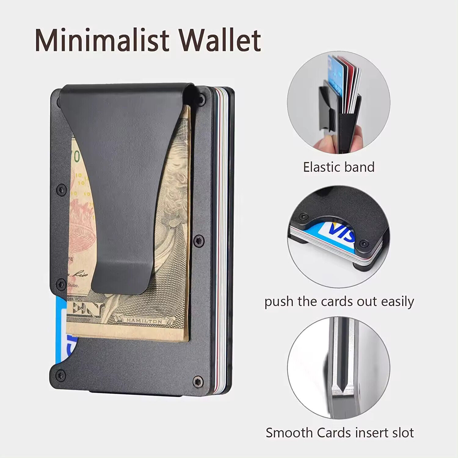 RFID Blocking aluminum Wallet Card Holder Slim line Men Minimalist Wallet Clip