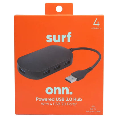Surf Onn. Powered USB 3.0 Hub w/ 4 USB 3.0 Ports, Black