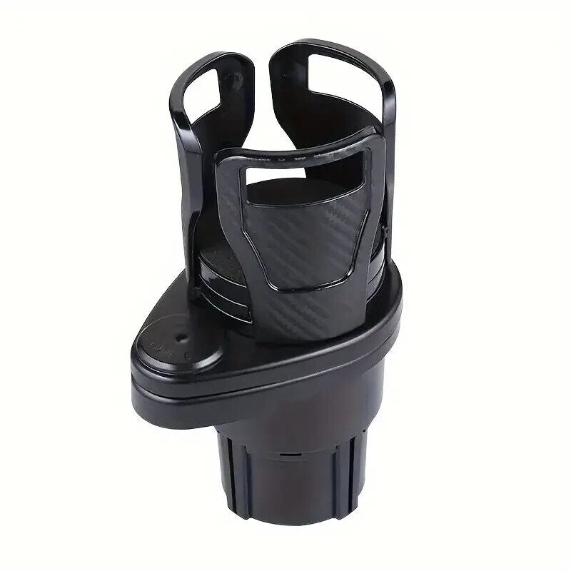 Double Groove Rotating Carbon Fiber Car Cup Holder - Adjustable, Anti-Slip