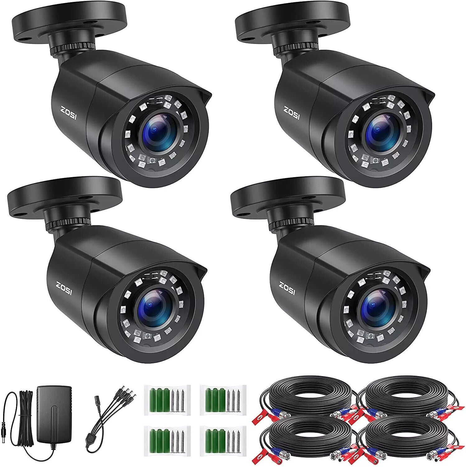 ZOSI 4PCS 1080P Full HD Bullet Security Cameras Outdoor Indoor 80ft Night Vision