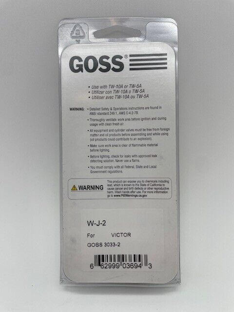 Goss Oxy-Acetylene Brazing & Welding Tip W-J-2 for Victor 3033-2 - NEW