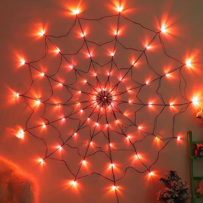 Usb Operated - Spider Web Decoration with Orange/Red Lights.