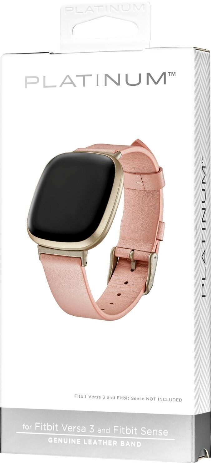 Platinum Genuine Leather Band for Fitbit Versa 3 and Fitbit Sense, Pink - NEW