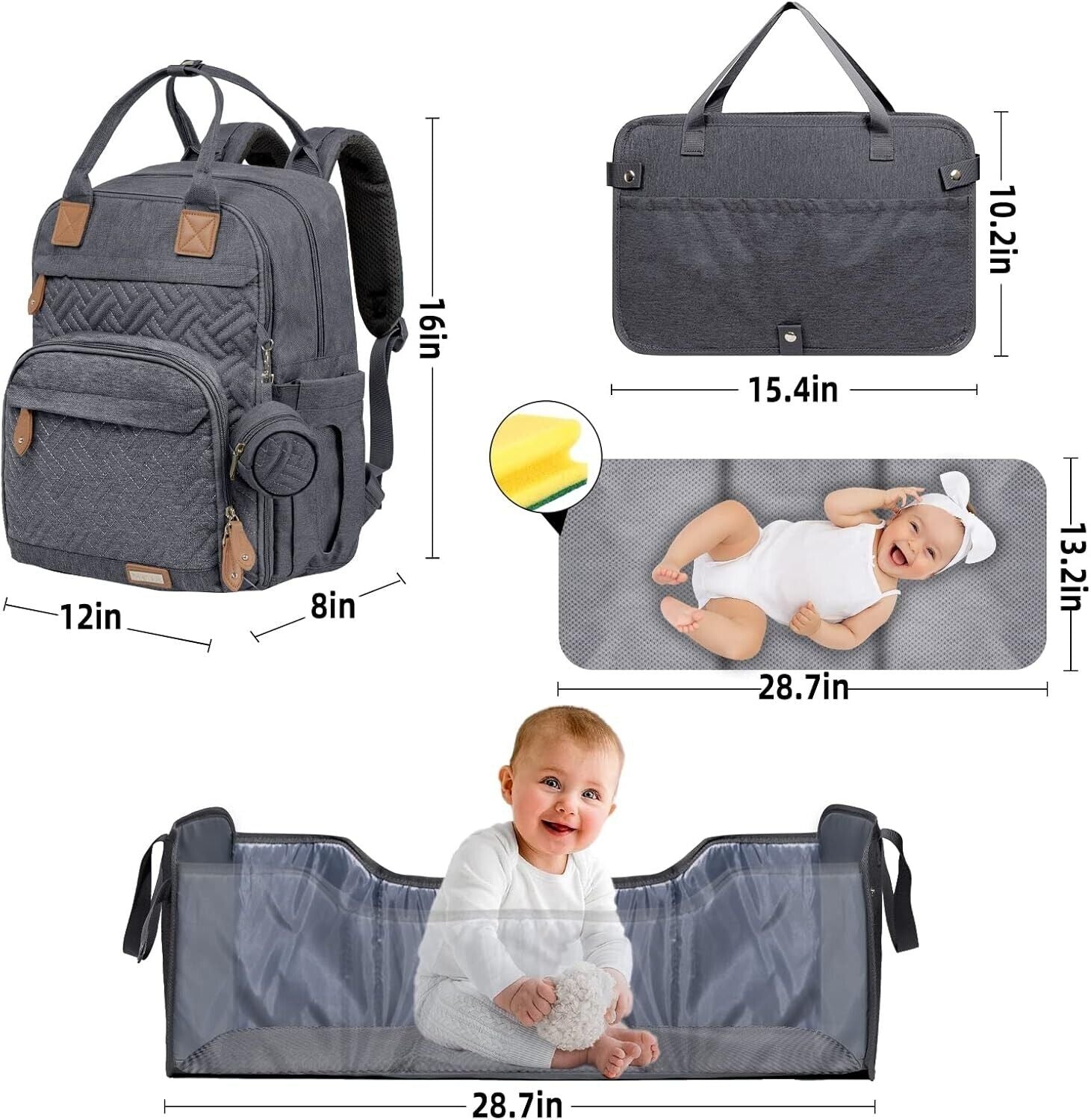 Yokakio Diaper Bag Backpack with Changing Pad & Pacifier case NWT Grey