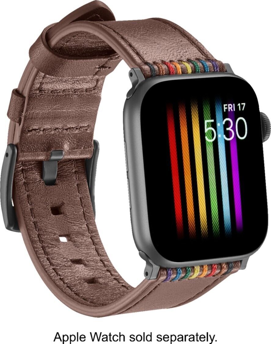 Platinum Genuine Leather Band for Apple Watch 42mm/44mm, Brown Pride Ed - NEW
