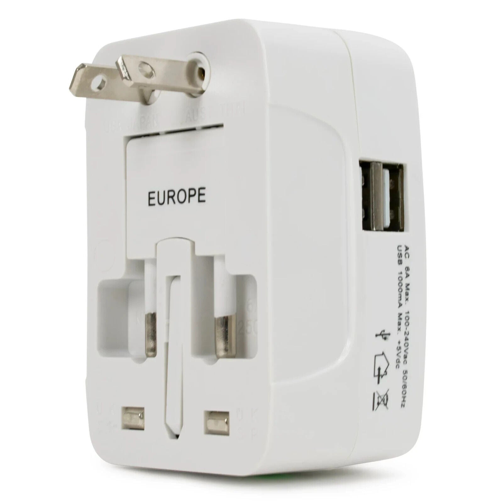 Miami Carry On Universal Travel Adapter w/ 2 USB Ports & 4 Most Common Plugs-NEW