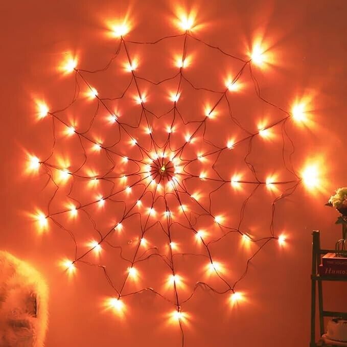 Usb Operated - Spider Web Decoration with Orange/Red Lights.