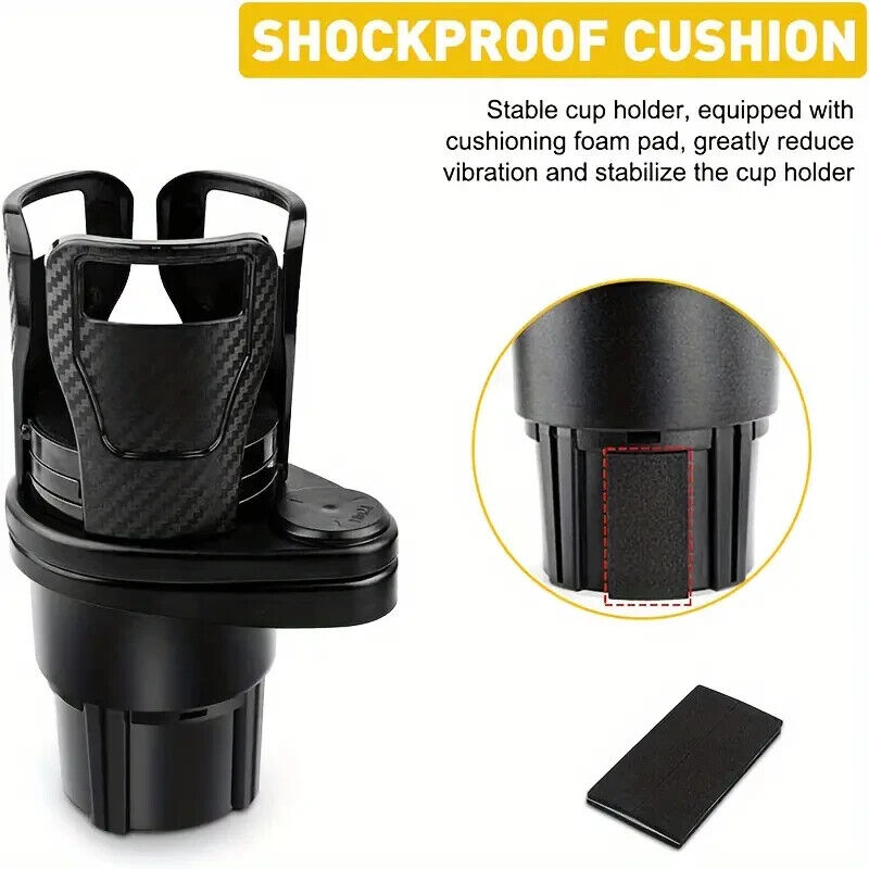 Double Groove Rotating Carbon Fiber Car Cup Holder - Adjustable, Anti-Slip