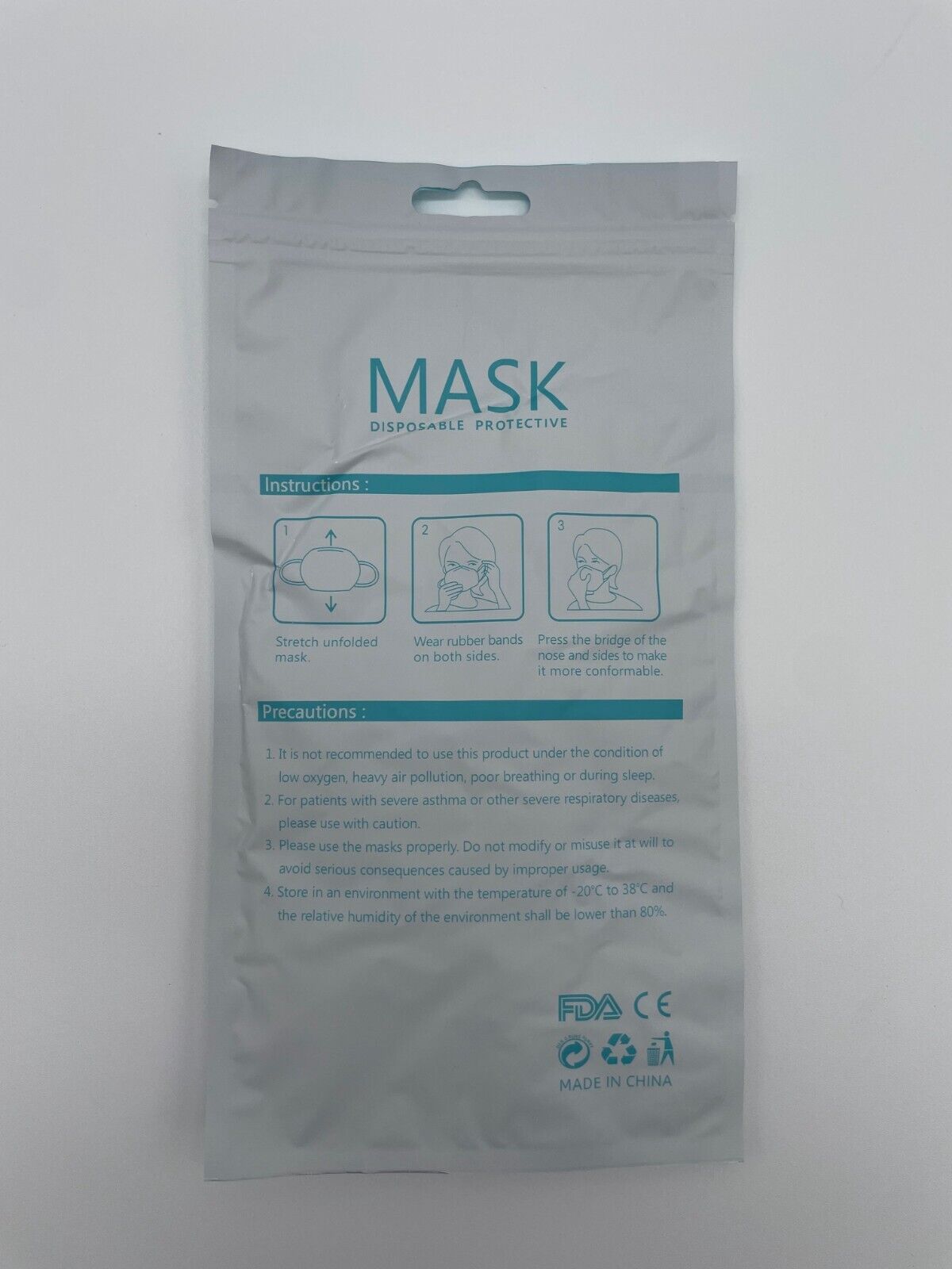 Disposable KN95 GB2626-2006 Mask, 50 Pieces, Individually Packaged, White